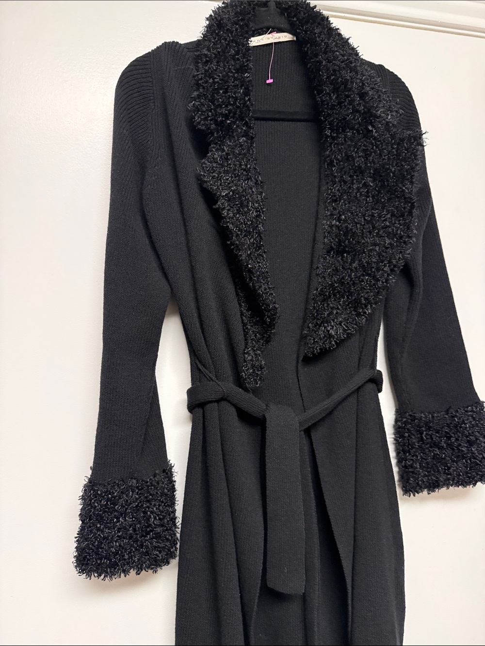 Max Studio: Black Faux Fur Collared Cardigan - Picture 2 of 8